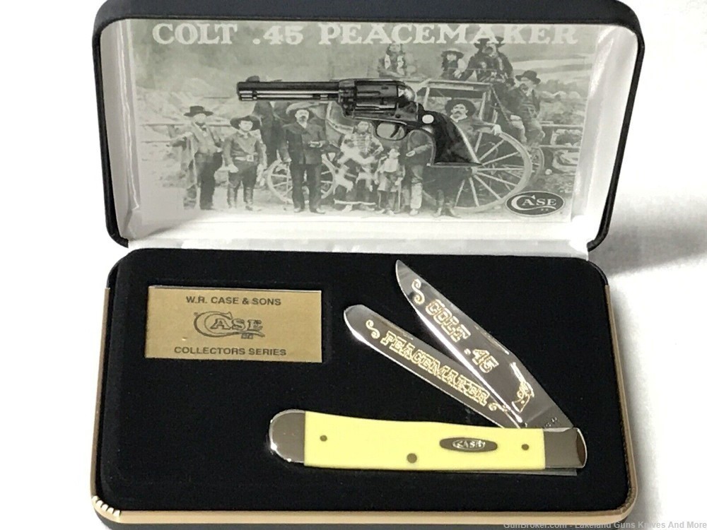 #2 of 50 Made! CASE XX 1st Model Colt .45 PEACEMAKER Yellow Trapper Knife!-img-0