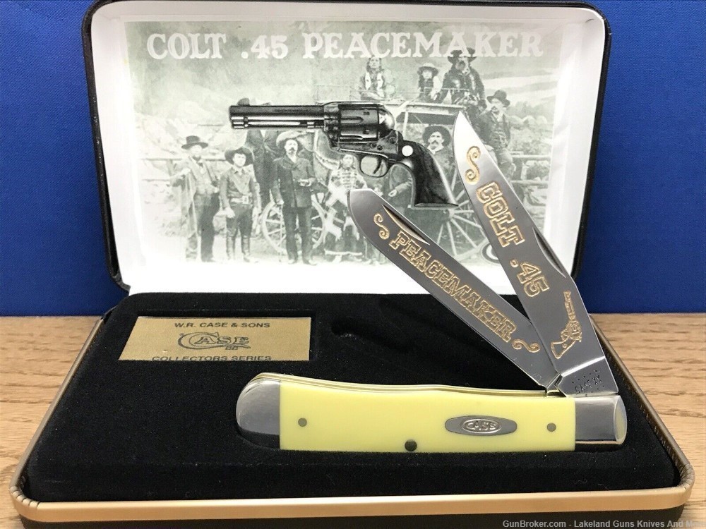#2 of 50 Made! CASE XX 1st Model Colt .45 PEACEMAKER Yellow Trapper Knife!-img-3