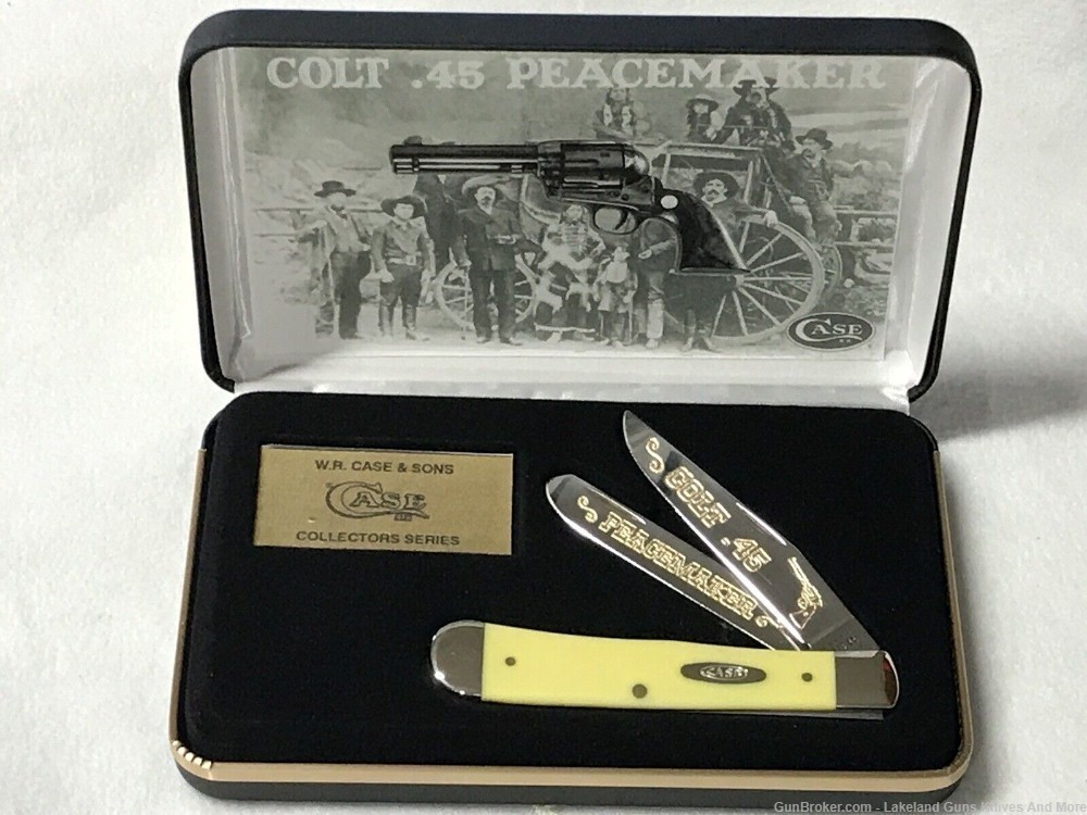 #2 of 50 Made! CASE XX 1st Model Colt .45 PEACEMAKER Yellow Trapper Knife!-img-1