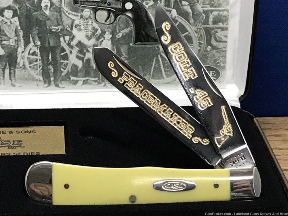 #2 of 50 Made! CASE XX 1st Model Colt .45 PEACEMAKER Yellow Trapper Knife!-img-4