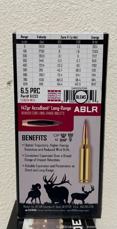 Nosler 6.5 PRC 142 gr Accubond Long Range Ammunition - 60 rds – BLEM-img-0