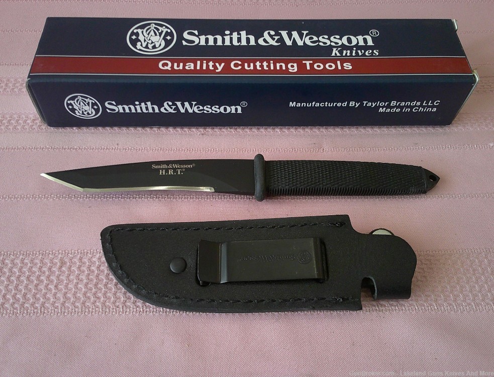 Rare Mint in Box SMITH & WESSON H.R.T. Tanto Boot Knife with Leather Sheath-img-0