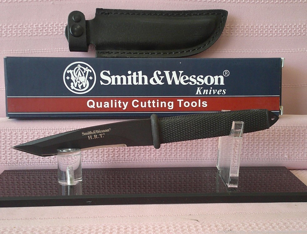Rare Mint in Box SMITH & WESSON H.R.T. Tanto Boot Knife with Leather Sheath-img-8