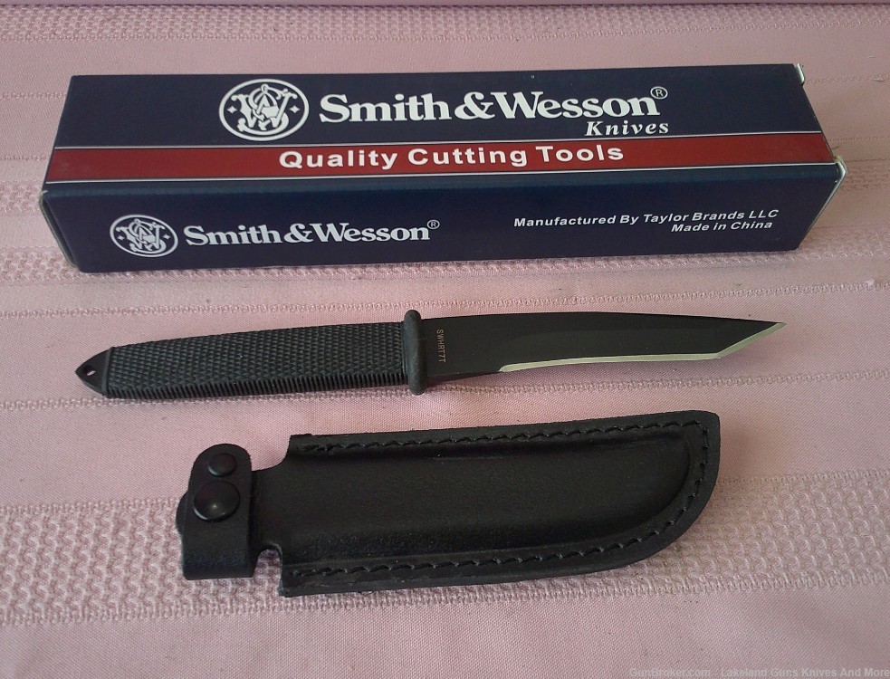 Rare Mint in Box SMITH & WESSON H.R.T. Tanto Boot Knife with Leather Sheath-img-2