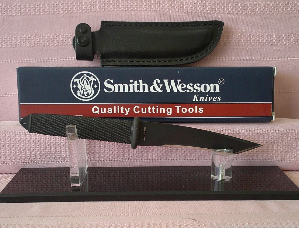 Rare Mint in Box SMITH & WESSON H.R.T. Tanto Boot Knife with Leather Sheath-img-6