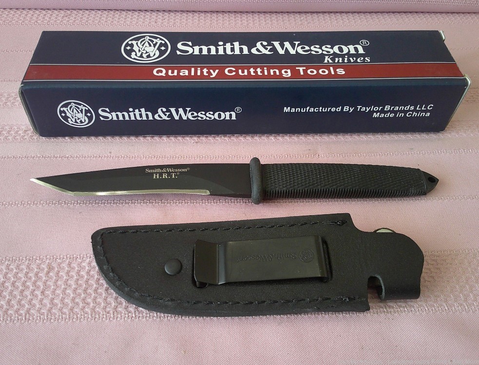 Rare Mint in Box SMITH & WESSON H.R.T. Tanto Boot Knife with Leather Sheath-img-1