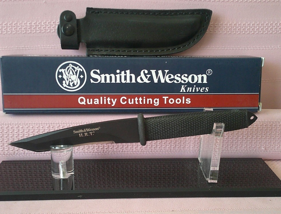 Rare Mint in Box SMITH & WESSON H.R.T. Tanto Boot Knife with Leather Sheath-img-7