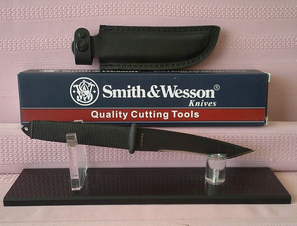 Rare Mint in Box SMITH & WESSON H.R.T. Tanto Boot Knife with Leather Sheath-img-5
