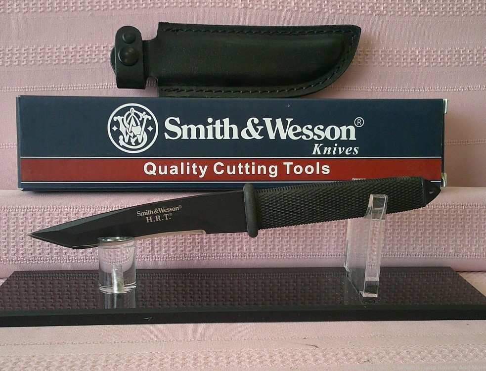 Rare Mint in Box SMITH & WESSON H.R.T. Tanto Boot Knife with Leather Sheath-img-9