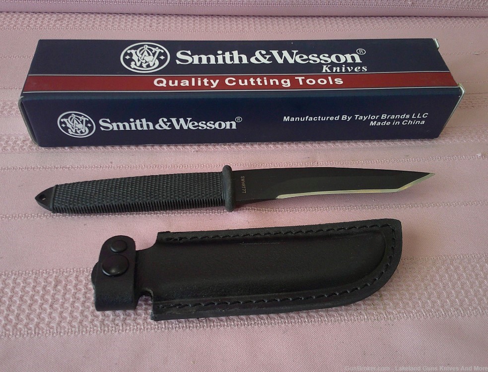 Rare Mint in Box SMITH & WESSON H.R.T. Tanto Boot Knife with Leather Sheath-img-3