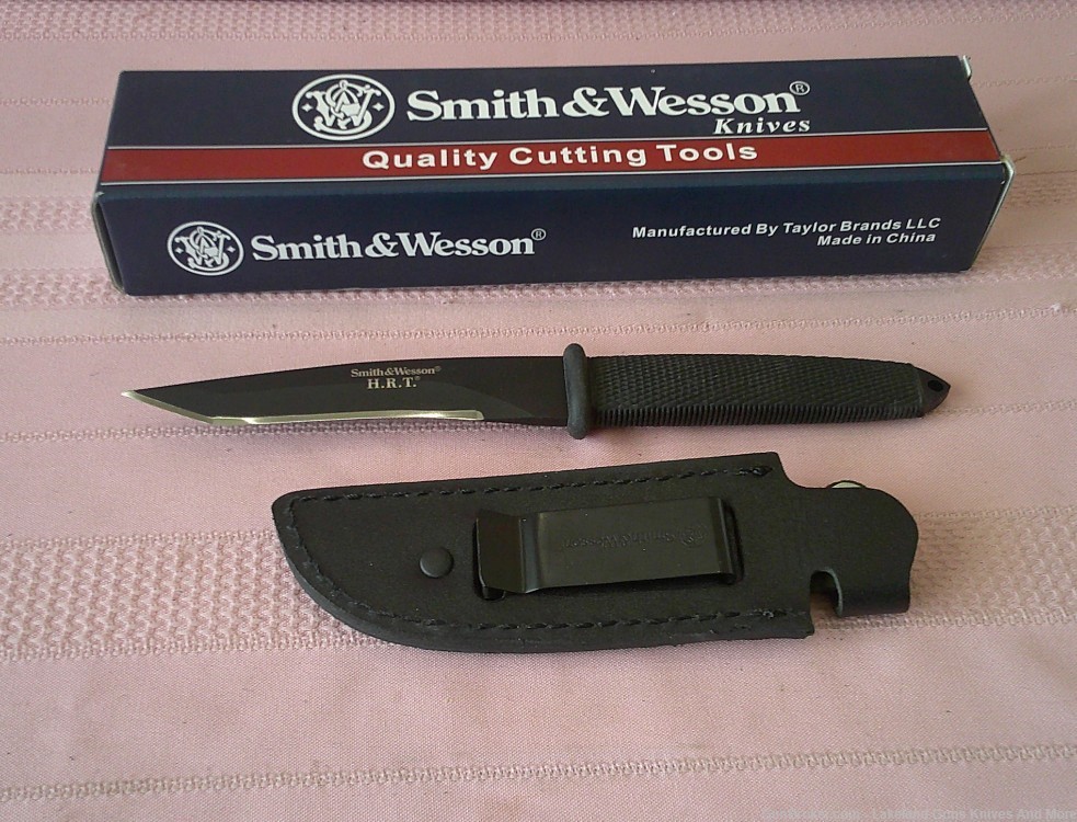 Rare Mint in Box SMITH & WESSON H.R.T. Tanto Boot Knife with Leather Sheath-img-4