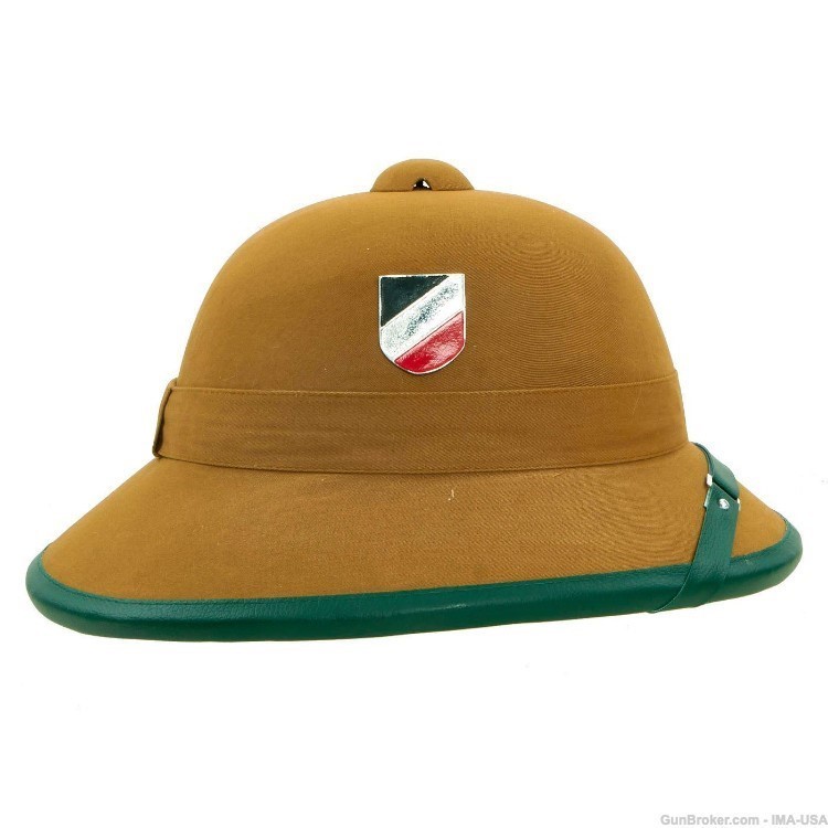 German WWII Afrikakorps Sun Helmet with Metal Badges and Green Trim-img-1