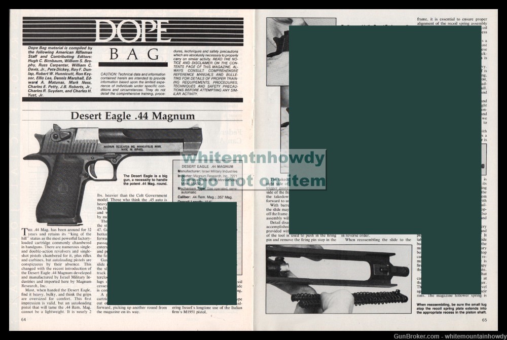 1987 DESERT EAGLE .44 Magnum Pistol 2&1/2-page Evaluation Article-img-0