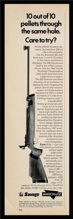 1971 ANSCHUTZ   250 .22 Rifle Savage PRINT AD-img-0