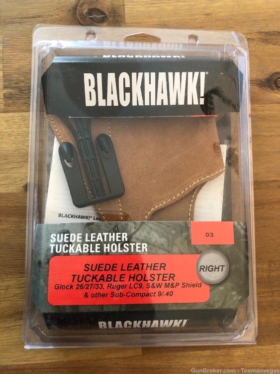 Blackhawk Tuckable Brown Leather Holster, size 03, Right Hand fits Glock 26-img-0