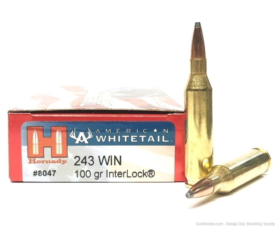 .243 Win Hornady America Whitetail 200 Rounds 10 boxes 100gr Interlock Ammo-img-0