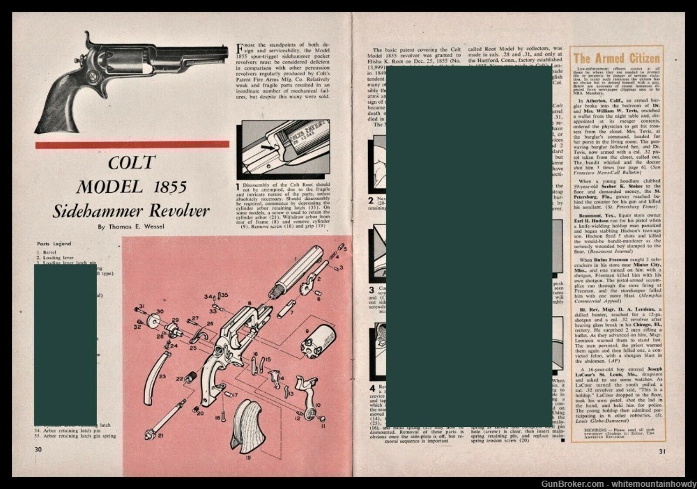 1961 COLT Model 1855 REVOLVER Schematic..Parts List.. Assembly Article-img-0