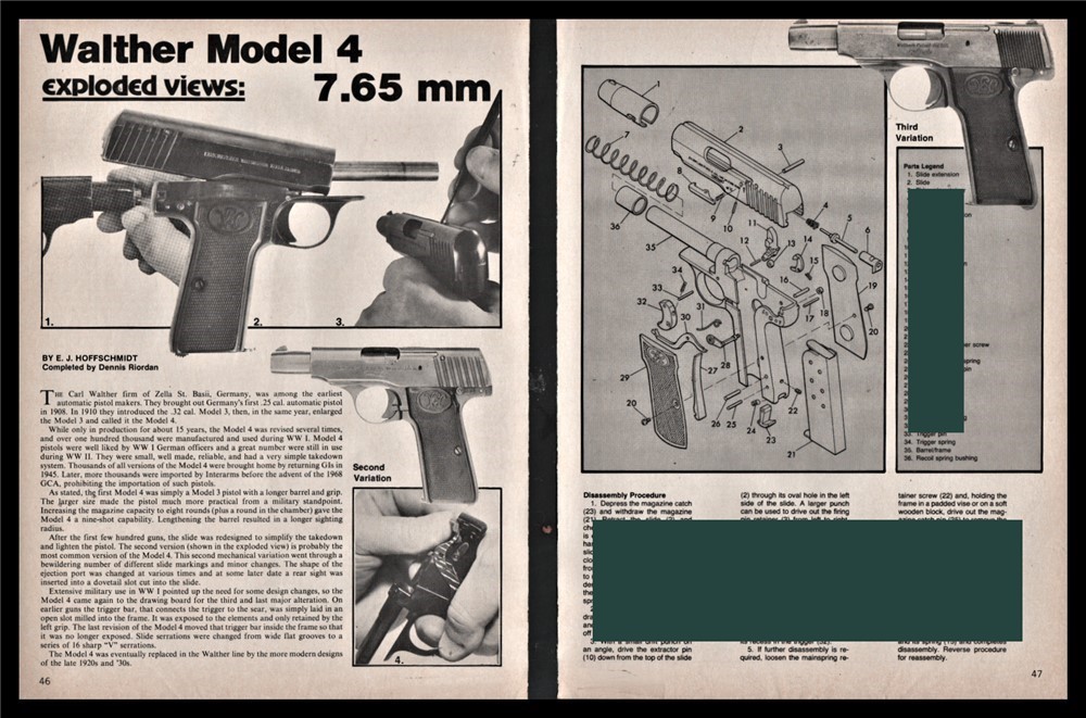 1978 WALTHER 4 7.65mm Exploded Parts List Assembly Disassembly Article-img-0