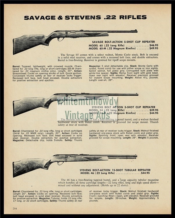 1972 SAVAGE Model 65 65-M STEVENS 34 34-M 46 Rifle Print AD-img-0