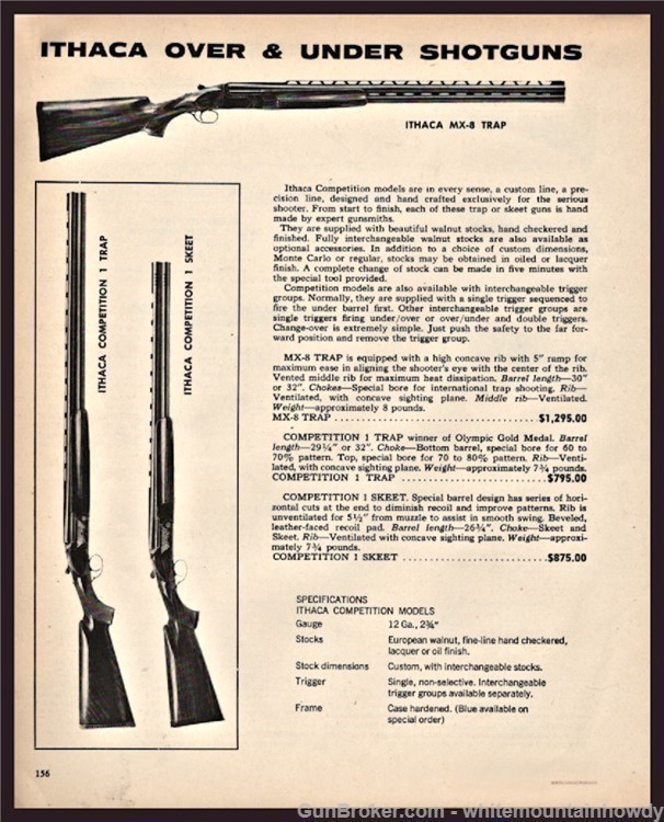 1972 ITHACA MX-8 Trap Competition Trap & Skeet Shotgun AD w/original price-img-0