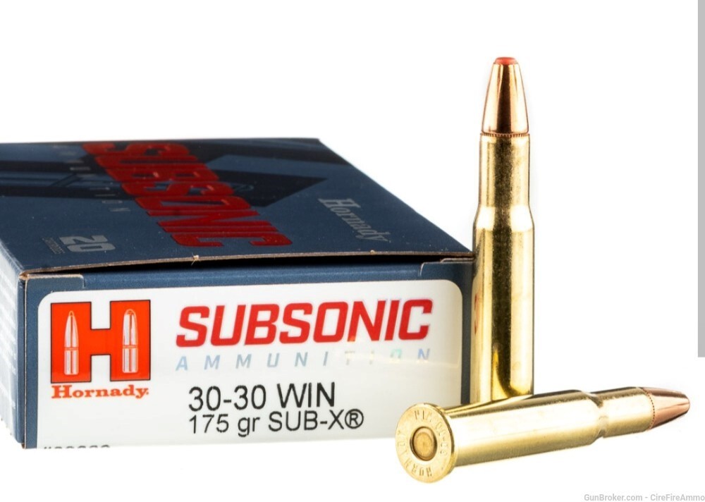 Hornady 30-30 WIN .30-30 win SUB-X SUBSONIC 175 Grain 20 Rounds NoCC Fees-img-0