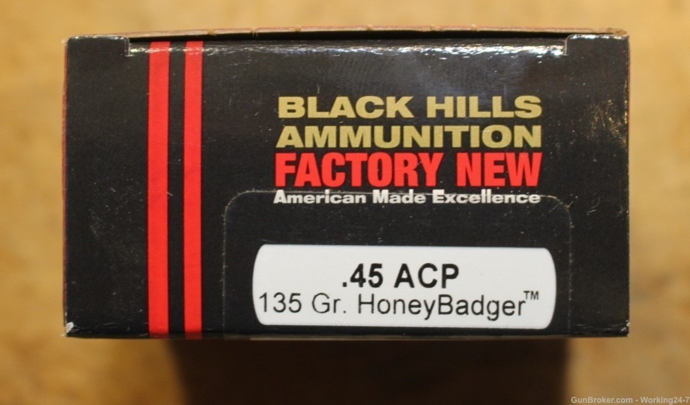 Black Hills Honey Badger 45 ACP Auto 135 Grain Solid Copper, Box of 20-img-1