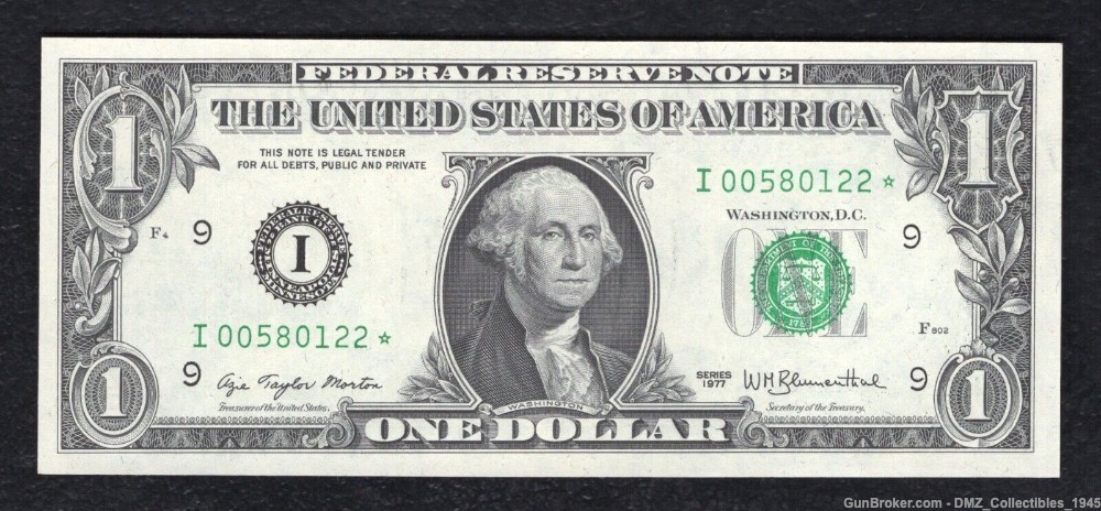 1977 $1 Federal Reserve Note Currency Money w/ Washington-img-0
