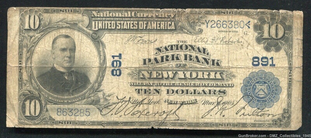 1902 $10 New York National Bank Note Currency Money-img-0