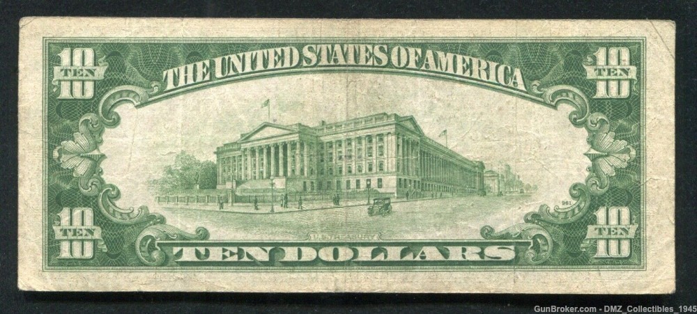 1934 US $10 Dollar Federal Reserve Note Vintage Currency-img-1