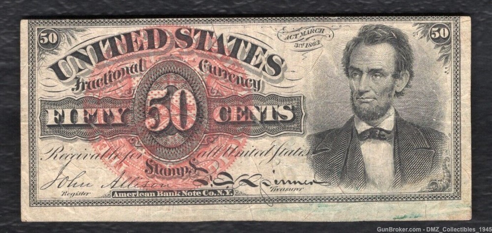 Civil War 50-cent Fractional Currency Lincoln Note Antique Money -img-0