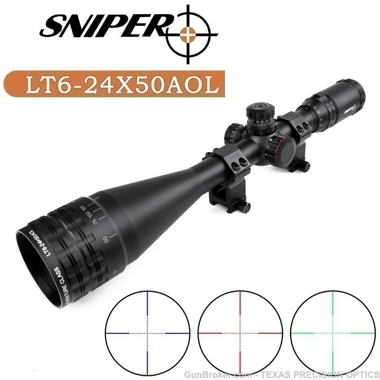 Sniper 6-24x50 Rifle Scope R/G/B with Quick Lock and Zero W/E Adjustment-img-4