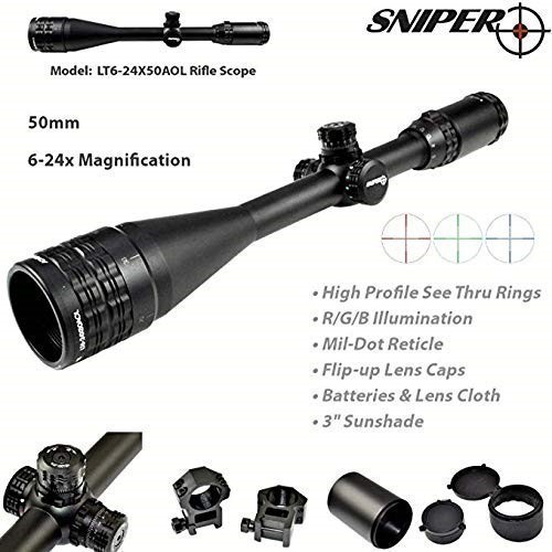 Sniper 6-24x50 Rifle Scope R/G/B with Quick Lock and Zero W/E Adjustment-img-1