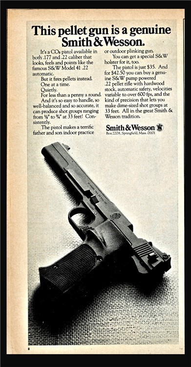 1972 SMITH & WESSON CO2 Pellet Gun Pistol PRINT AD Advertising-img-0