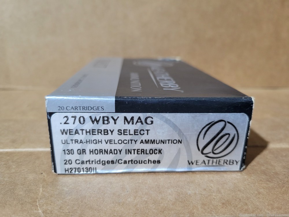 270 Weatherby Mag 139 gr. Hornady interlock Mag ammo 20 Rds. No cc fees-img-0