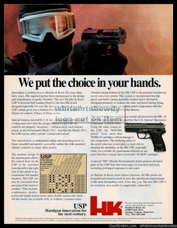 1994 HECKLER & KOCH HK USP Pistol PRINT AD Law Enforcement Tactical Arms-img-0