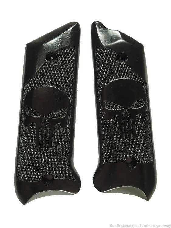-Ebony Punisher Ruger Mark II/III Grips Checkered Engraved Textured #2-img-1
