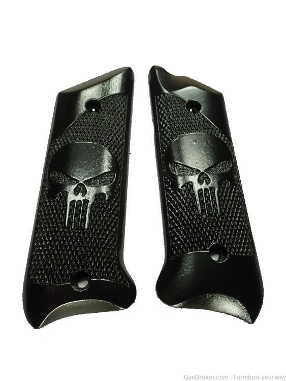 -Ebony Punisher Ruger Mark II/III Grips Checkered Engraved Textured #2-img-0