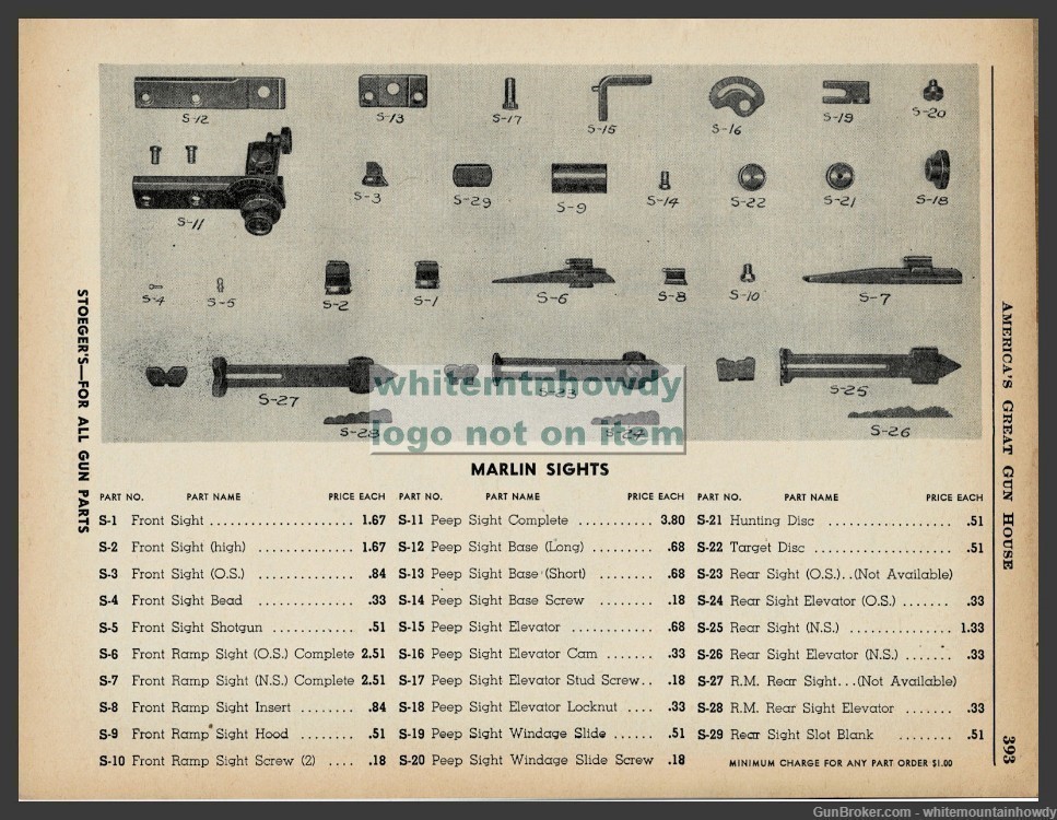 1957 MARLIN Rifle Sights Parts List AD-img-0