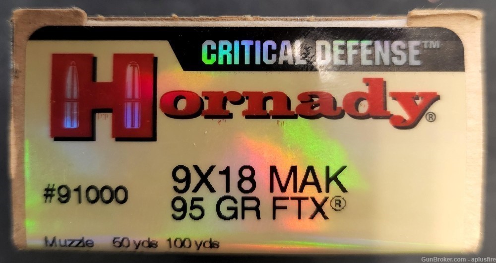 25rds Hornady 9x18 Makarov 95gr FTX Critical Defense-img-0