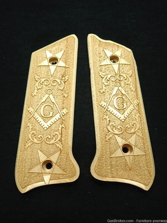 -Maple Masonic Ruger Mark II/III Grips Engraved Textured-img-0