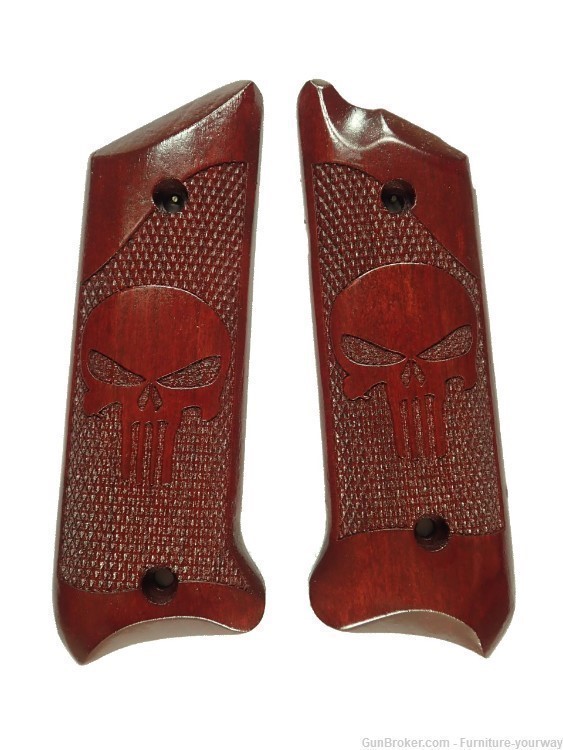 -Rosewood Punisher Ruger Mark II/III Grips Checkered Engraved Textured #2-img-1