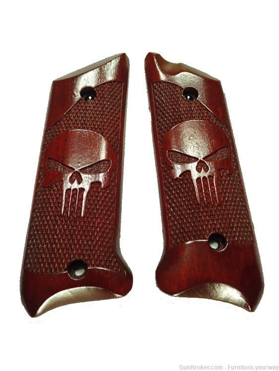 -Rosewood Punisher Ruger Mark II/III Grips Checkered Engraved Textured #2-img-0
