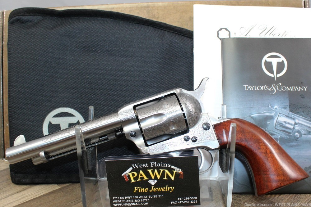 NIB TAYLOR'S & CO CATTLEMAN ENGRAVED S/A REVOLVER, 45LC, 5.5" BRL, 550927-img-0