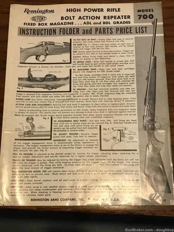 Remington 700 early Instruction Manual & Parts Price List-img-0