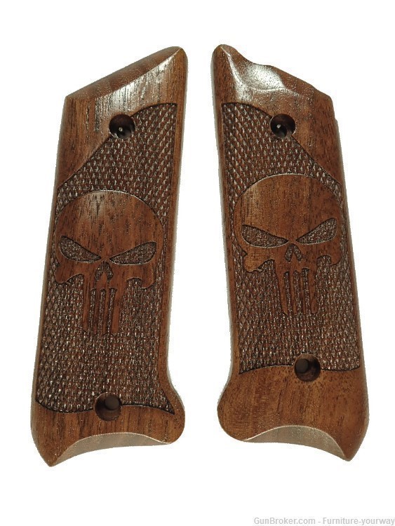 -Walnut Punisher Ruger Mark II/III Grips Checkered Engraved Textured #2-img-1