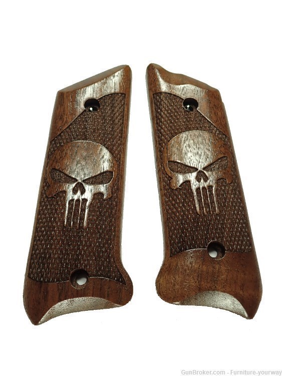-Walnut Punisher Ruger Mark II/III Grips Checkered Engraved Textured #2-img-0
