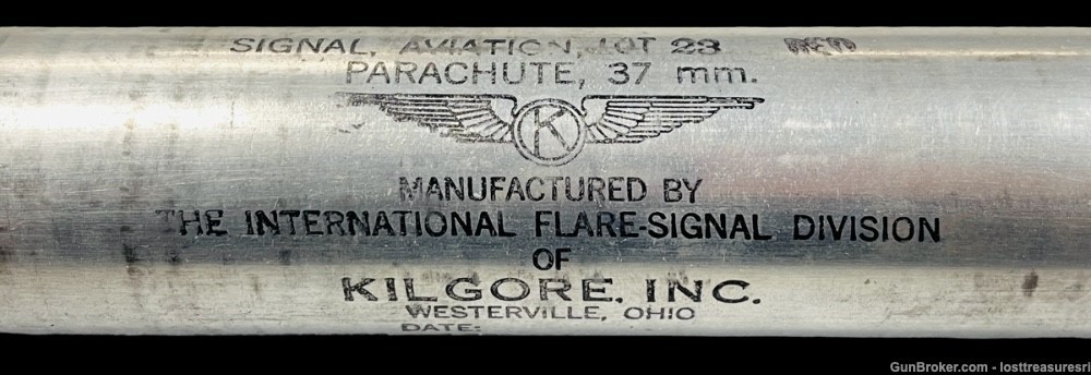 One Vintage Kilgore INC. WWII 37mm RED Aviation Parachute Signal Flare-img-6