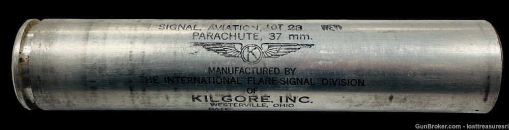 One Vintage Kilgore INC. WWII 37mm RED Aviation Parachute Signal Flare-img-5