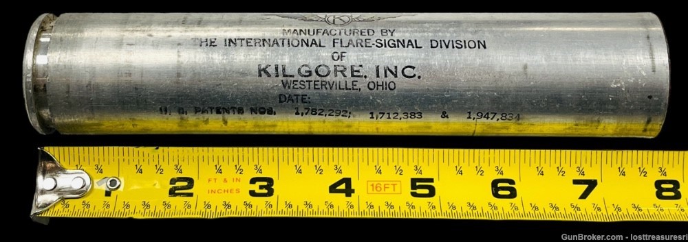 One Vintage Kilgore INC. WWII 37mm RED Aviation Parachute Signal Flare-img-8