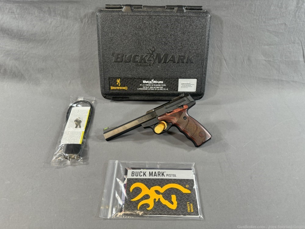 Excellent Browning Buck Mark - .22LR Semi Auto Pistol with Rosewood Grips-img-0